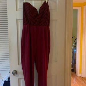 Burgundy jumpsuit I wore once strapless